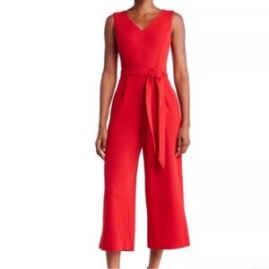 NWT Calvin Klein V-Neck Belted Tie Waist Cropped Wide Leg Jumpsuit, Size 2